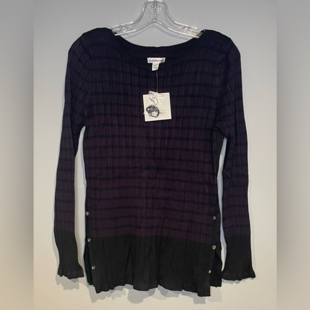 NWT Croft & Barrow Lettuce Edge Tunic Sweater Plum Black Buttons Size Large - Picture 1 of 10